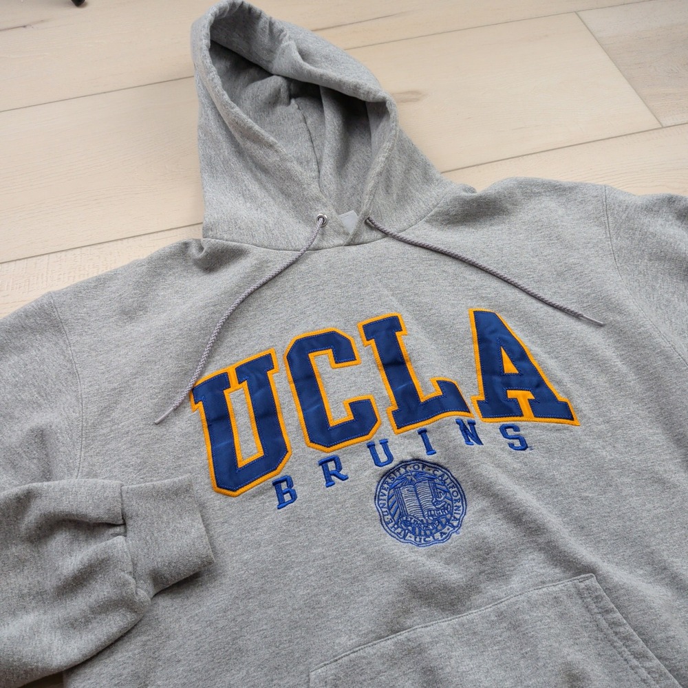Champion UCLA Bruins Hoodie Heather Gray Embroidered Pullover Mens Large